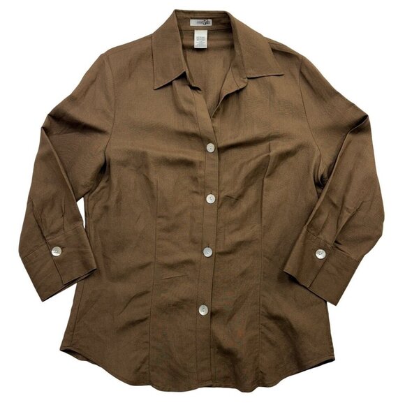 East 5th Tops - East 5th Linen Blend Lagenlook Minimalist Boho Button Up Blouse Brown Womens M